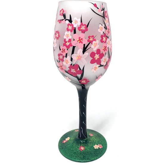 Enesco 6007483 Lolita Love My Wine J'aime Mon Vin Cherry Blossom Hand Painted 15Oz Long Stem Wine Glass, Mulitcolor, Multi-Colored
