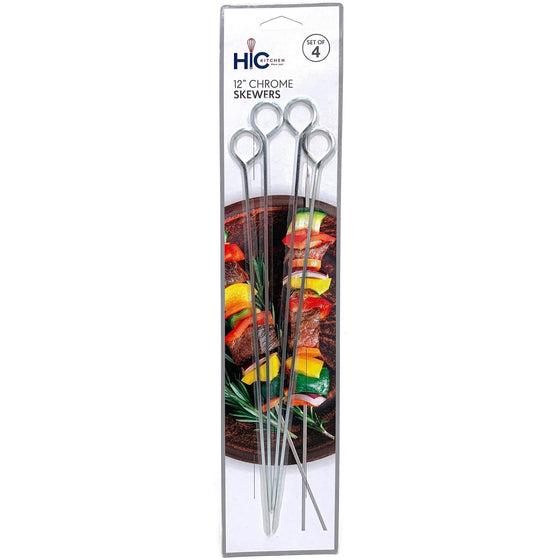 Harold Import Co. 43169 Hic Kitchen 12" Chrome Skewers Set Of 4, 12-Inches Long, Set Of 4