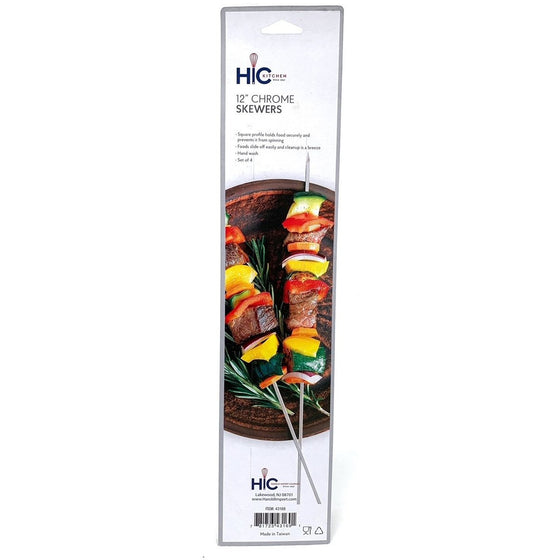 Harold Import Co. 43169 Hic Kitchen 12" Chrome Skewers Set Of 4, 12-Inches Long, Set Of 4