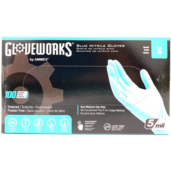 Gloveworks INPF42100 Gloveworks  Textured Powder Free Latex Free Gloves Box Of 100, Blue
