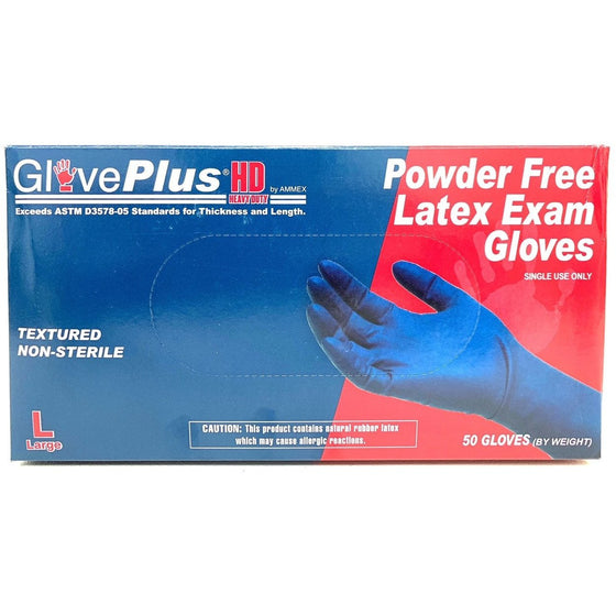 Gloveplus GPLHD86100 Hd Powder Free Latex Exam Gloves Large Box Of 50, Blue