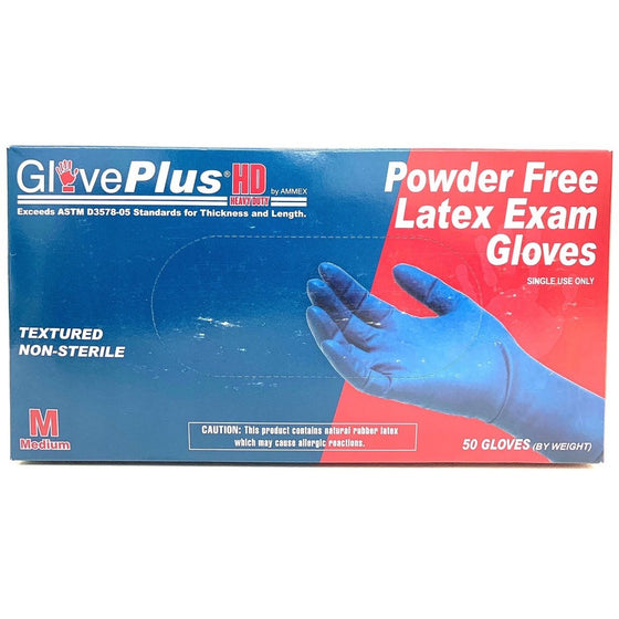 Gloveplus GPLHD84100 Hd Powder Free Latex Gloves Medium, Blue