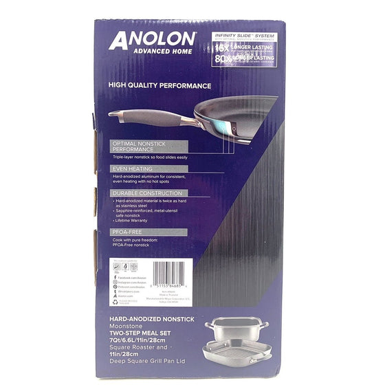 Anolon 84685 Advanced Home 2-Step Meal Set, Roaster And Grill, Moonstone